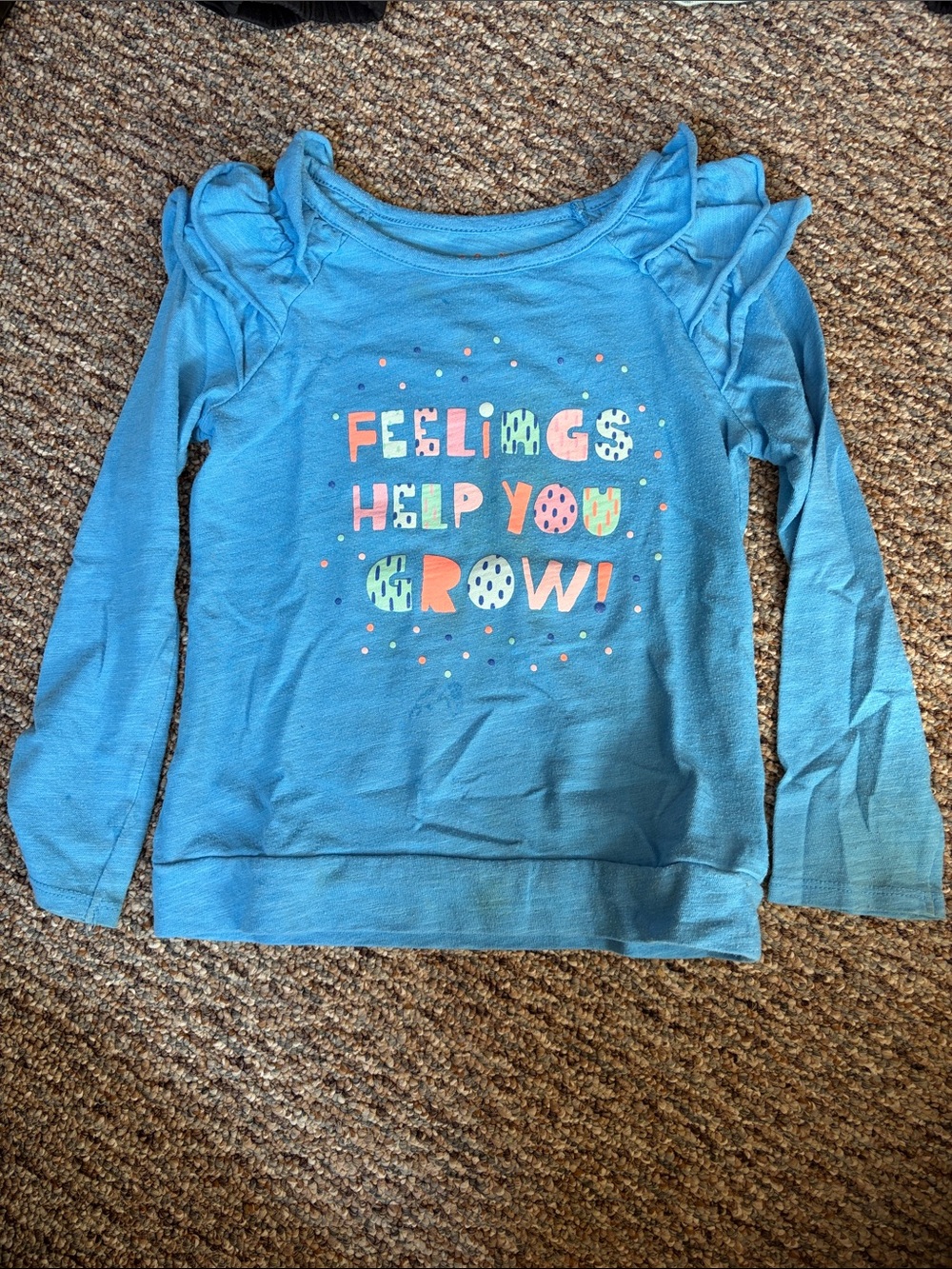 Cat & Jack Blue Long-Sleeve Ruffle Shoulder Tee with Positive Graphic